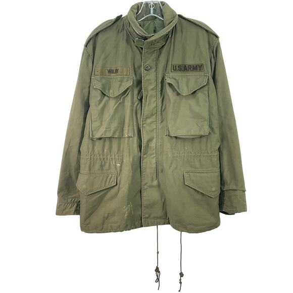 Vintage Vietnam Era Army Green Military Jacket Cotton Mens Size S Short Preowned